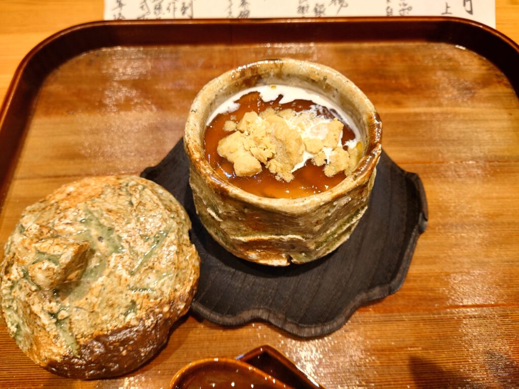 千葉市の日本料理みつはしのフォアグラ茶碗蒸し、オイスターソースあん